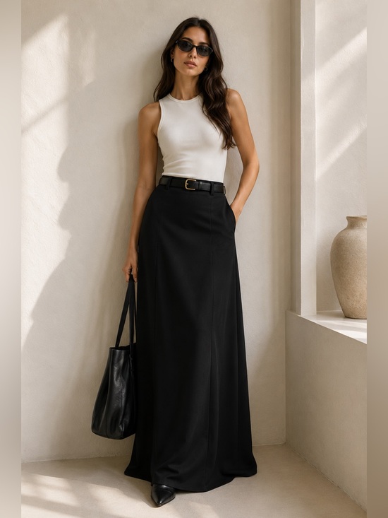 Uoozee Dresses & Skirts - NWT UOOZEE Black Maxi A-Line Skirt Minimalist Quiet Luxury Size L